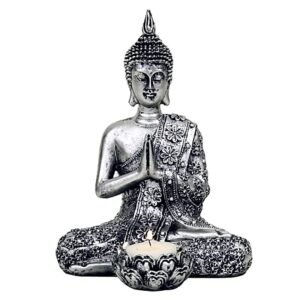 Buda con portavela - color plata -- 326 g; 20.5 cm