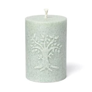 Vela votiva Árbol de la Vida en relieve estearina verde salvia -- 8x5.5 cm
