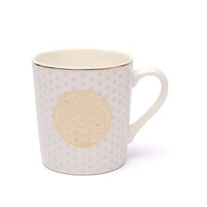 Taza de café flor de la vida blanco/oro -- ±250 ml