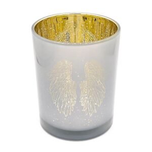 Portavelas metálico Alas de ángel -- 10x12,5 cm