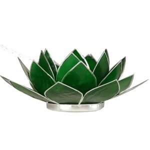 Loto Iluminación -verde- 4 chakra-borde plata -- 13.5 cm