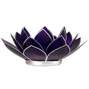 Loto iluminación violeta 7°chakra borde plateado -- 13.5 cm